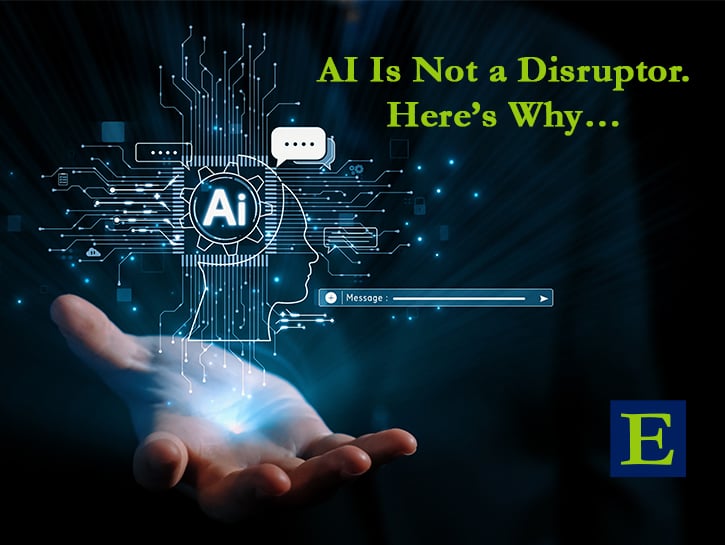 Hand with AI tech imagery floating over dark background with text