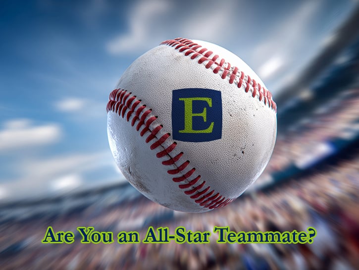 Baseball with ECLARO E mark against stadium and sky with copy Are You an All-Star Teammate?