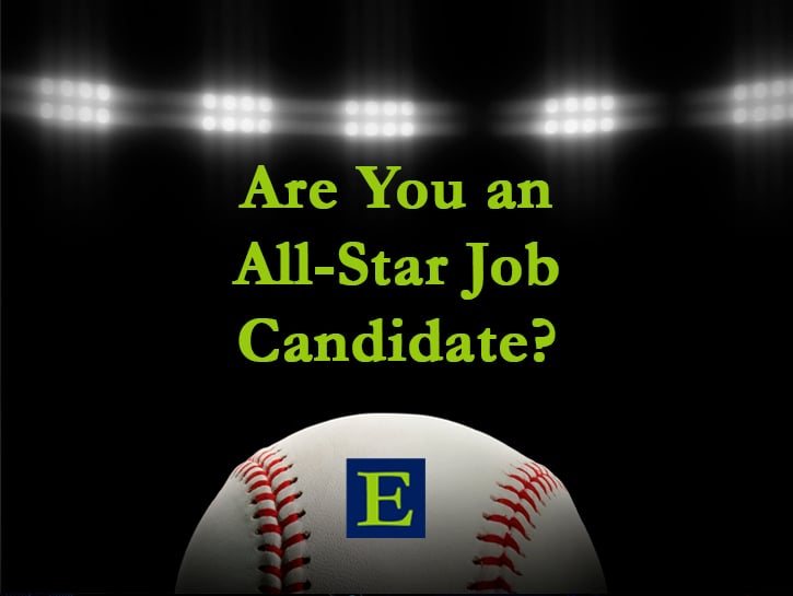 Baseball with ECLARO E mark on black background with Are You an All-Star Job Candidate text