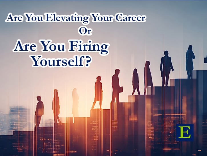 people walking up and down stairs made of buildings with test are you elevating your career or are you firing yourself and E markg 