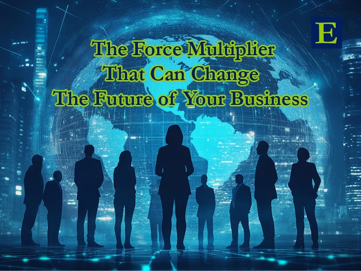 Silohuettes looking at tech style globe with copy The Force Multiplier That Can Change the Future of Your Business