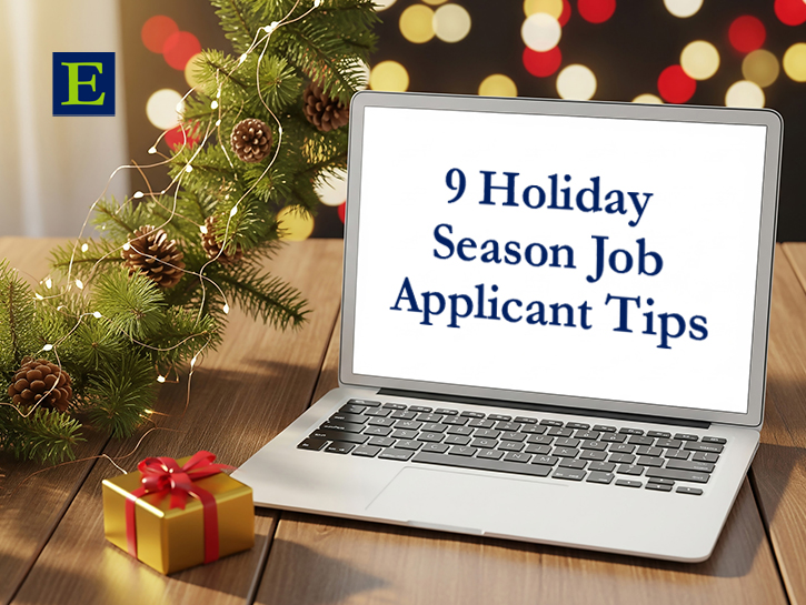 Christmas Tree and laptop with text 9 Holiday Season Job Applicant Tips copy