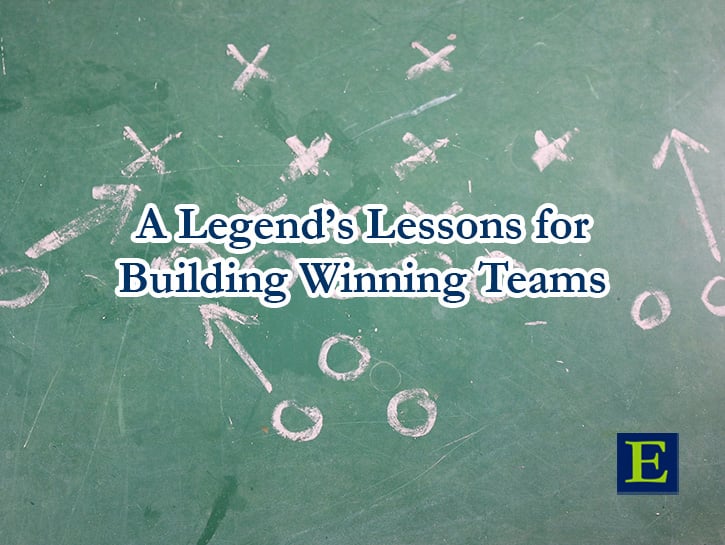 Chalkboard with football Xs and Os play and copy A Legend's Lessons for Building Winning Teams and ECLARO logo mark