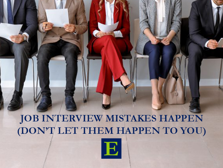 five people seated reading resumes with text job interview mistakes happen (don't let them happen to you)