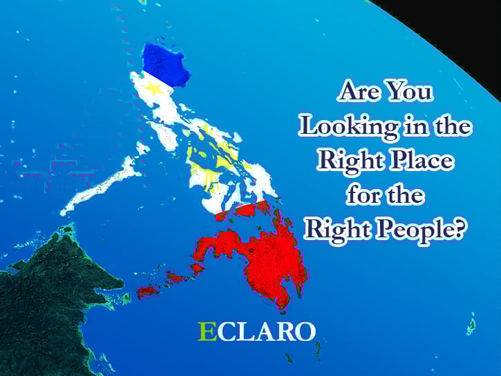 Map of Philippines in red white and blue with copy Are you looking in the right place for the right people and ECLARO logo