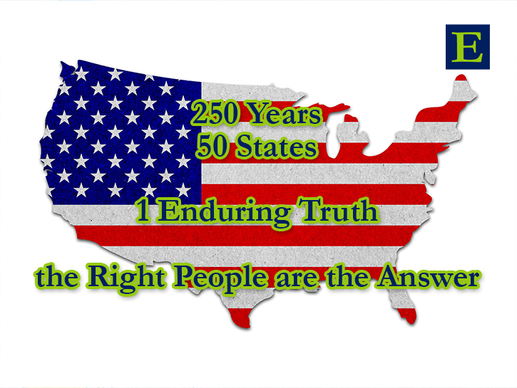 USA mag in flag motif with copy 250 Years 50 States 1 Enduring Truth the Right People are the Answer and ECLARO E mark